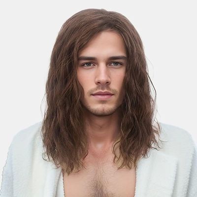 Brown Synthetic Wig For Men Shoulder-Length Corn Perm Natura