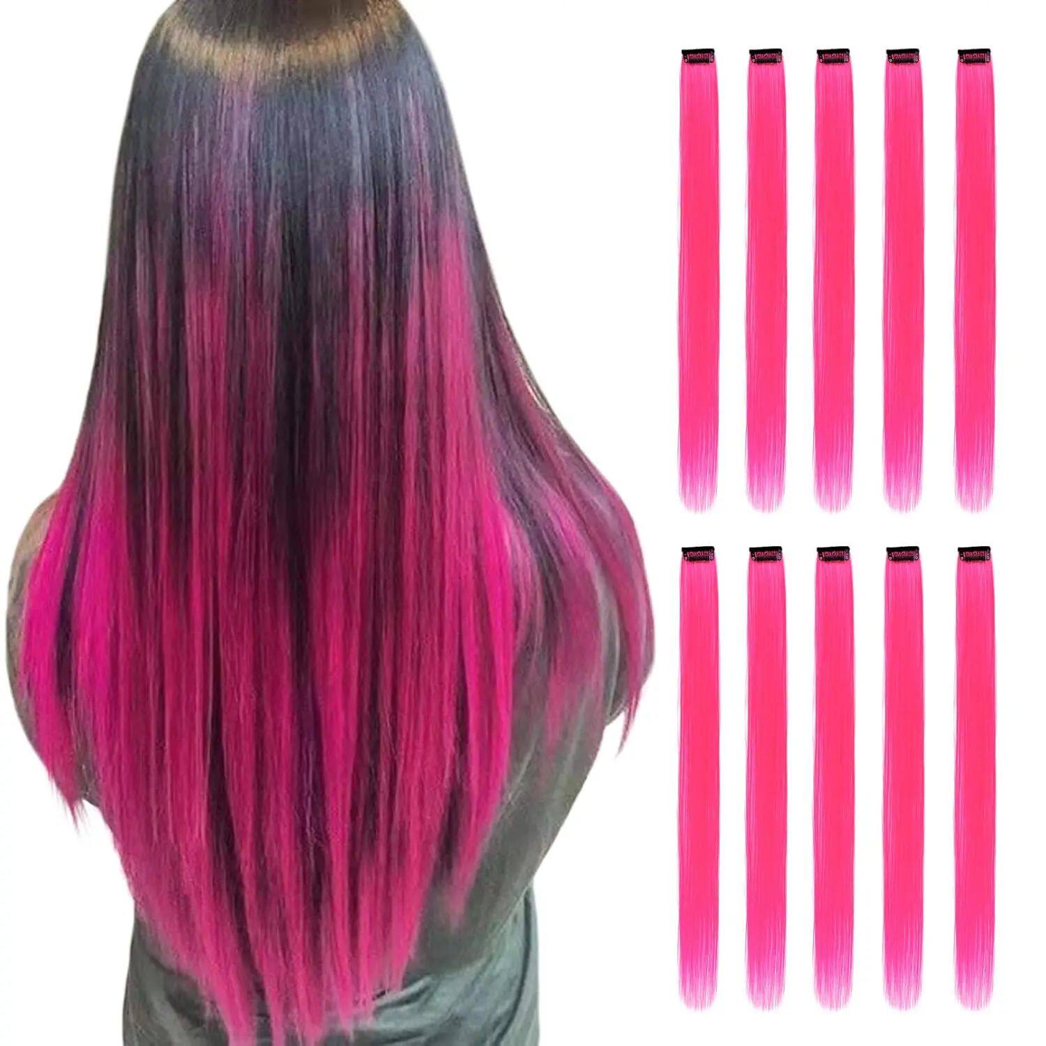 10 PCS Long Straight Synthetic Black Hair Extensions Clip in