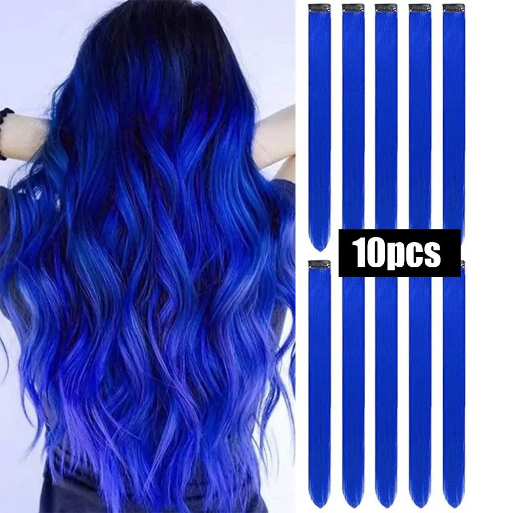10 PCS Colored Hair Extensions Straight Hairpiece Multi-colo