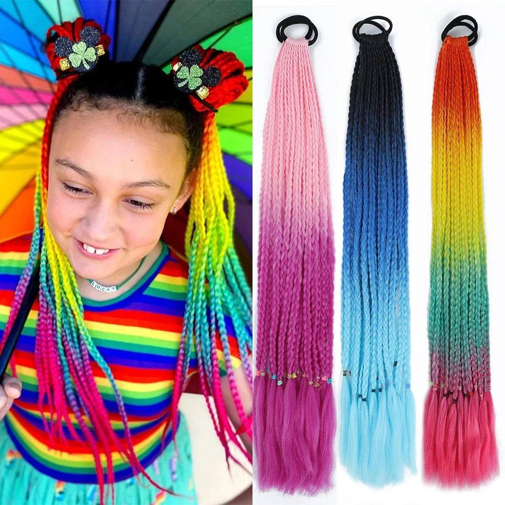 Synthetic Gradient Color Dirty Braided Ponytail Extensions W