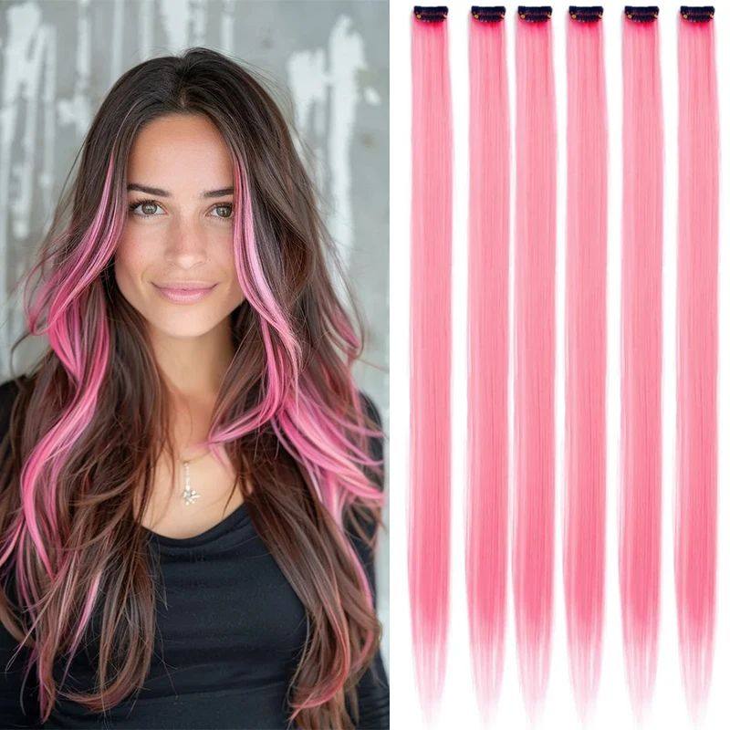 Colored Clip in Hair Extensions 22 Inch Straight Syntactic P