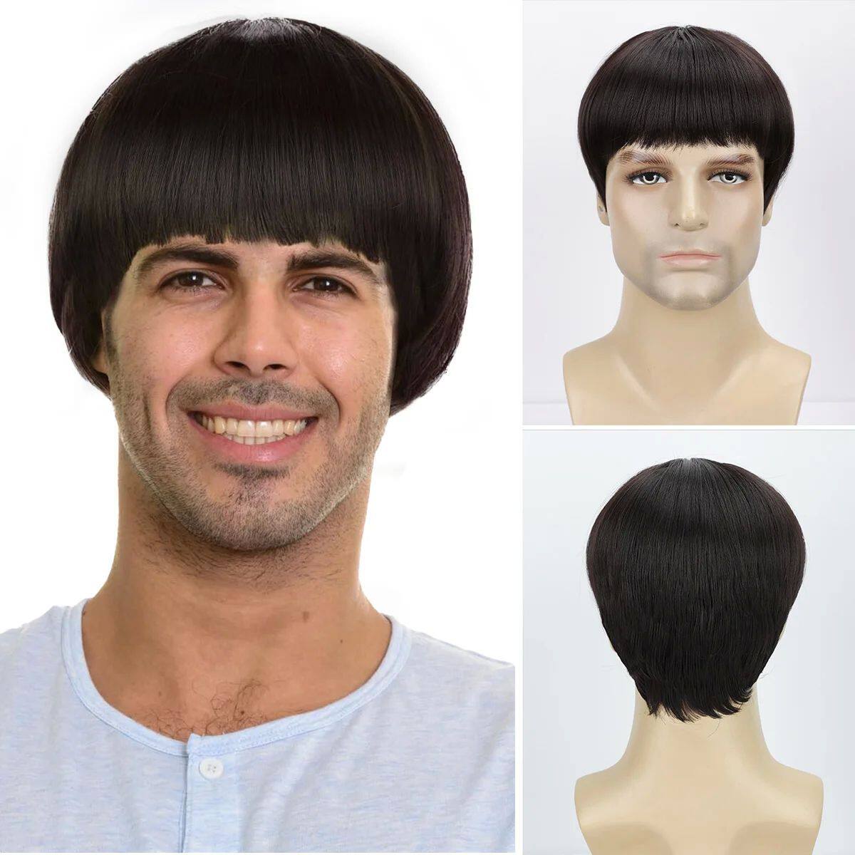 BCHR Short Mushroom Wig for Men-Synthetic 60's Bowl Cut Wigs