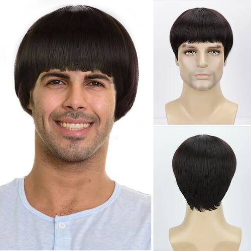 BCHR Short Mushroom Wig for Men-Synthetic 60's Bowl Cut Wigs