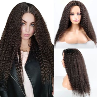 Long Puffy Kinky Curly Synthetic Wigs for Women Black Brown