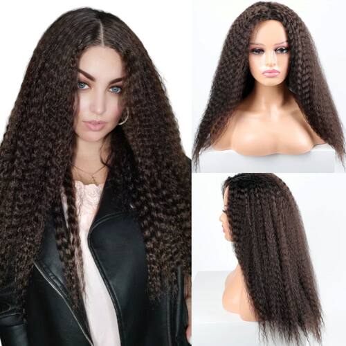 Long Puffy Kinky Curly Synthetic Wigs for Women Black Brown