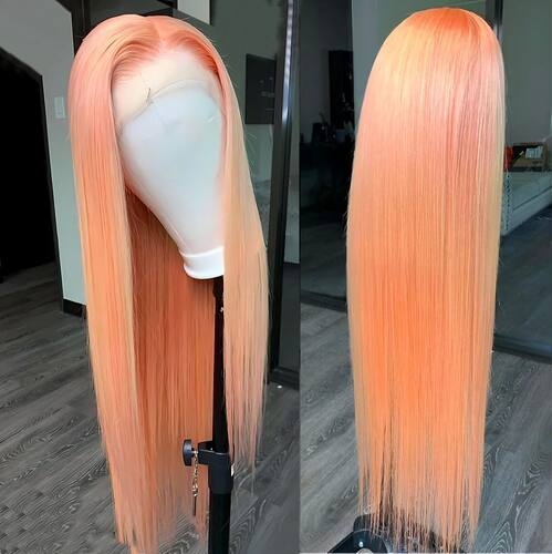 Light Orange Synthetic Lace Front Wig Long Straight Hair Nat