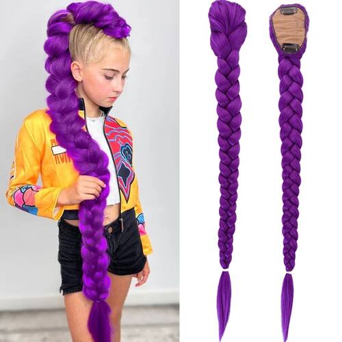 Synthetic Braided Purple Hair Ponytail Rumi Costume Hairstyl