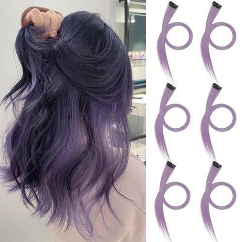 6pcs Colorful Hair 22'' Colored Hair Extensions Straight Hai