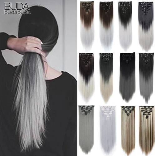 7pcs/Set Long Straight Hair Extension 16 Clips High Tempretu
