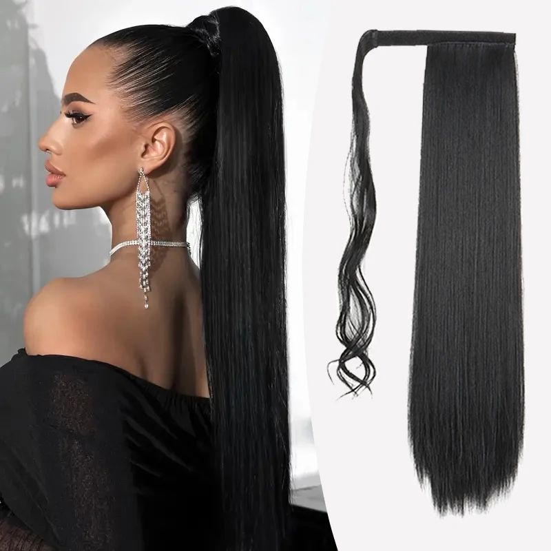 Synthetic 24Inch Long Straight Ponytail Hair Clip In Extensi
