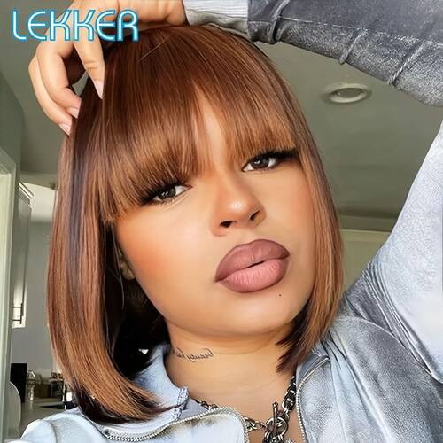 Lekker Ombre Brown Short Straight Bob 100% Human Hair Wig Wi