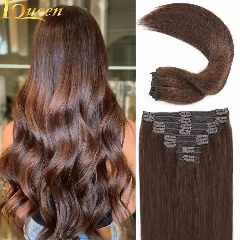 Clip In Hair Extensions Real Human Hair Color #4 Chocolate B