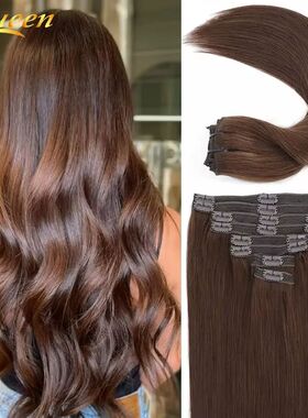 Clip In Hair Extensions Real Human Hair Color #4 Chocolate B