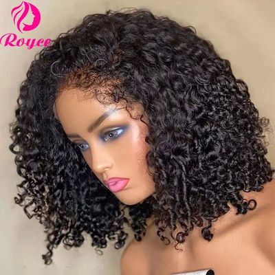 Kinky Curly Edged Short Bob Human Hair Wigs 13x4 Transparent