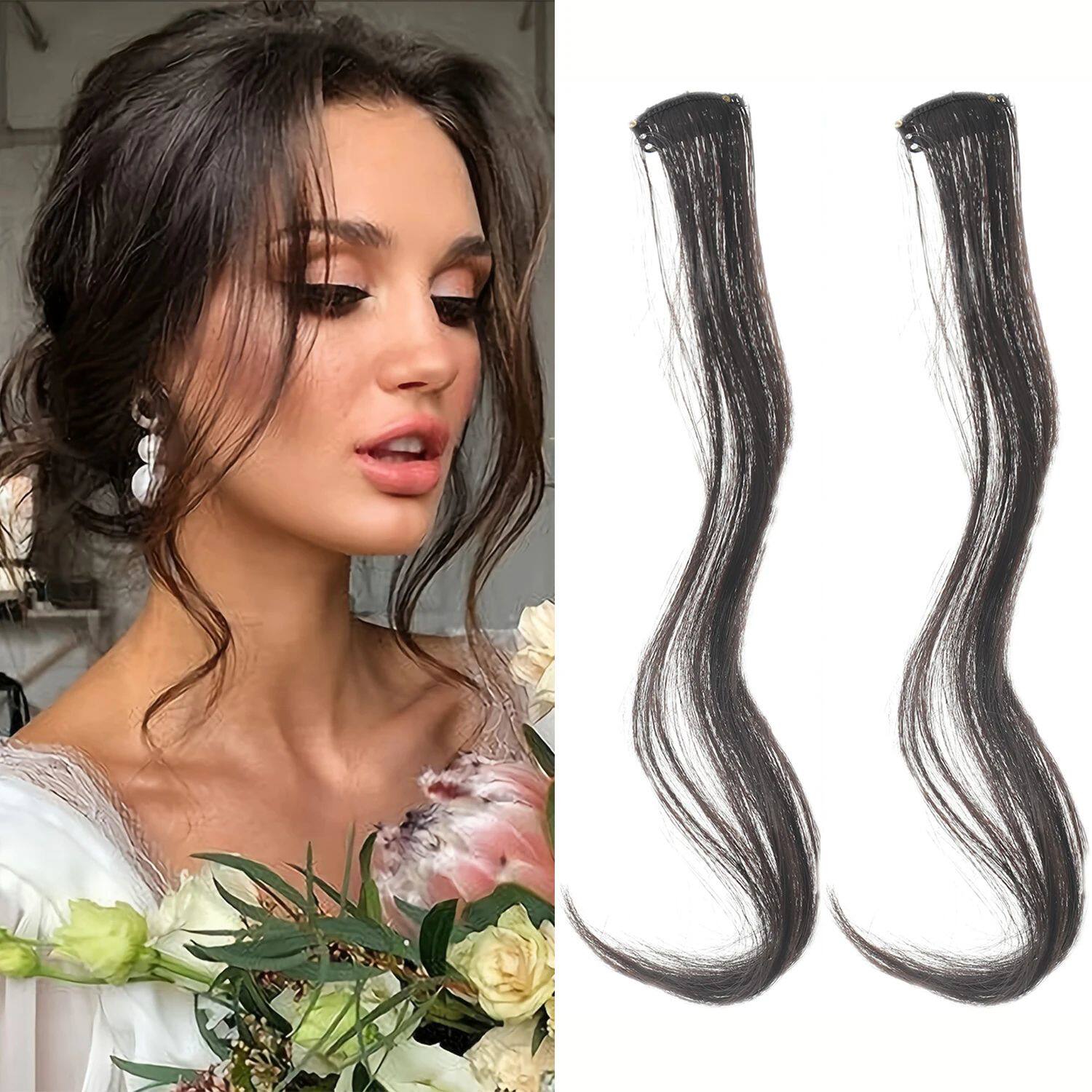 2PC synthetic Bangs Wig Hair Extensions Curly Clip-on Hair F