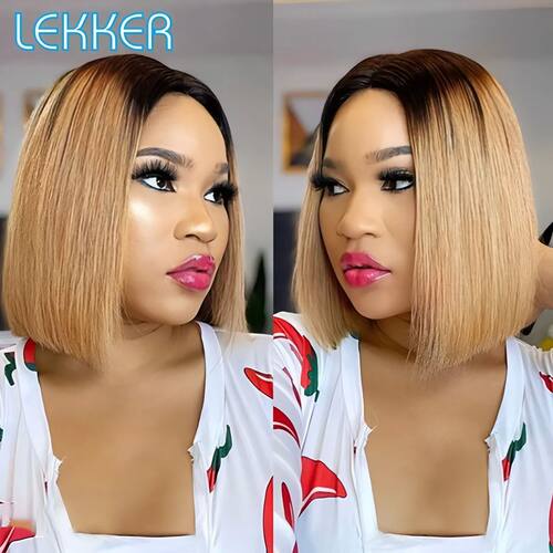 Lekker Ombre Gold Blonde Short Straight Bob 13x6x1 Lace Fron