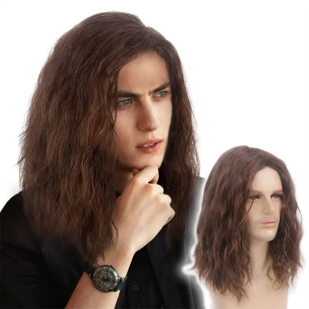 Men's Synthetic Wig Shoulders Long Brown Handsome Corn Perm