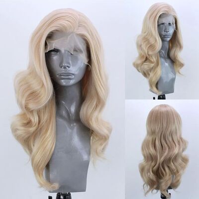 Long Wavy Blonde Synthetic Lace Front Wig for Women Gloden B