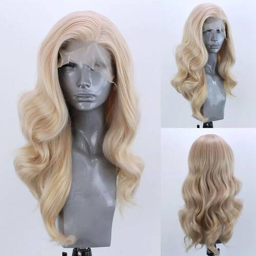 Long Wavy Blonde Synthetic Lace Front Wig for Women Gloden B