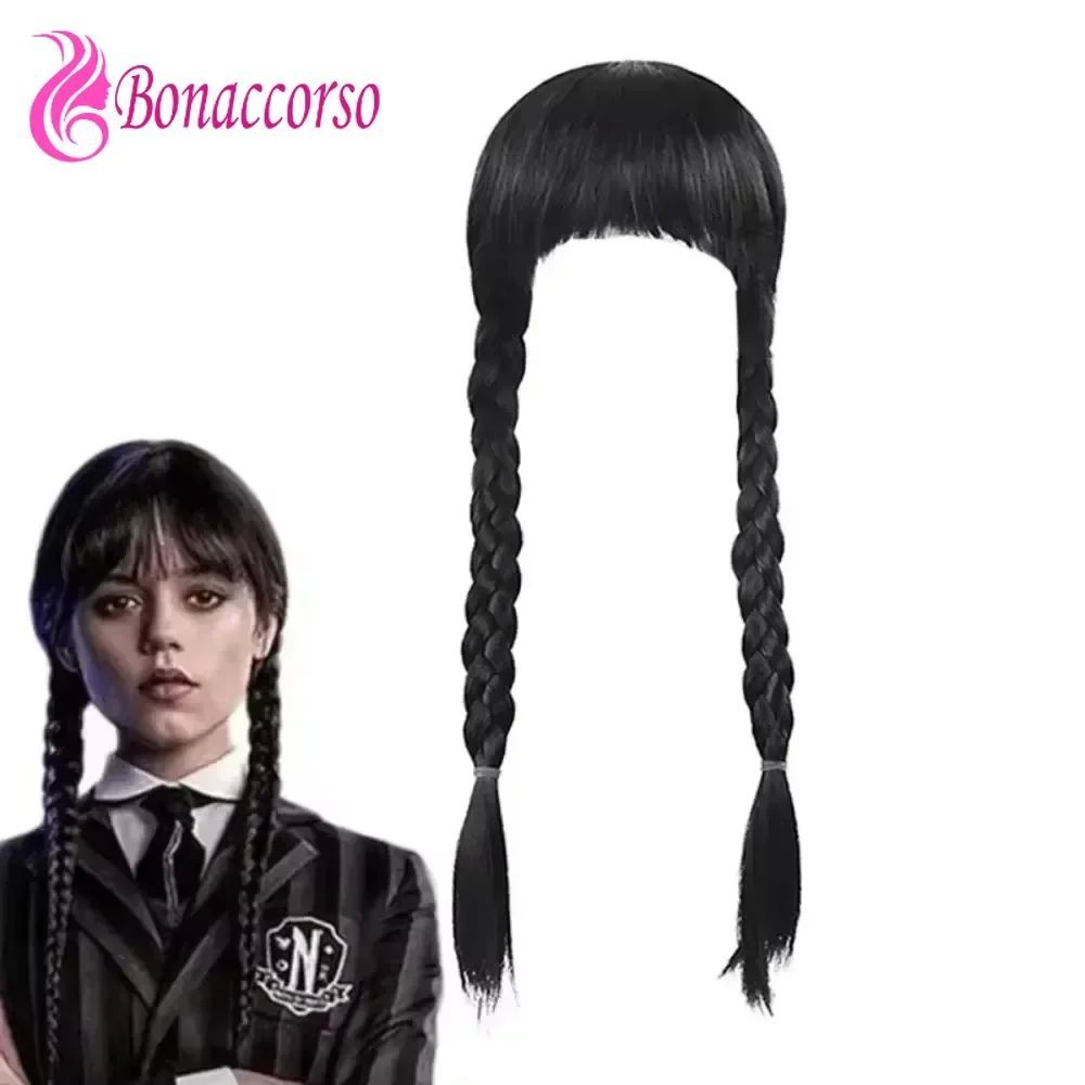 Cosplay Wednesday Addams Double Ponytail Wig Halloween Sea B