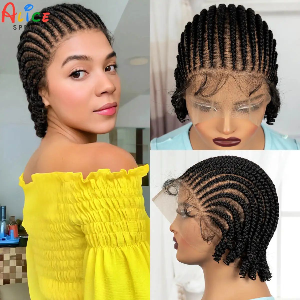 Short Cornrow Braided Bob Wigs Synthetic Full Lace Braided L