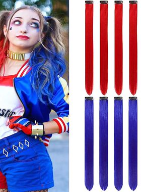 Synthetic 10 PC Hair Extensions Red and Blue Clip in SOlldag