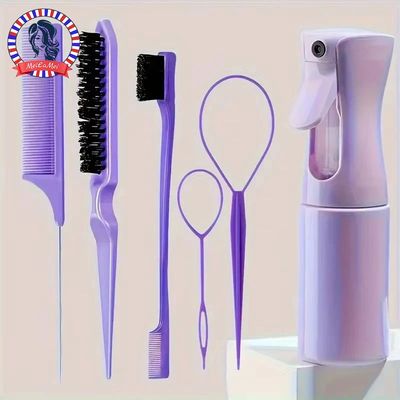 6pcs Hair Brush Set Spray Bottle Hair Braiding Loop Rat Tail