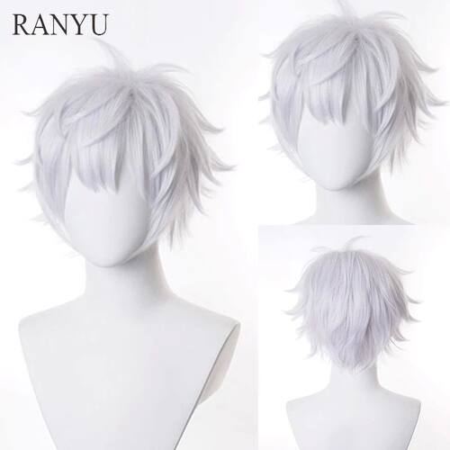RANYU White Men Wig Short Straight Synthetic Anime Hair High