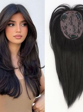 Synthetic 3 Clips In Topper Straight Hairpiece Black Brown W