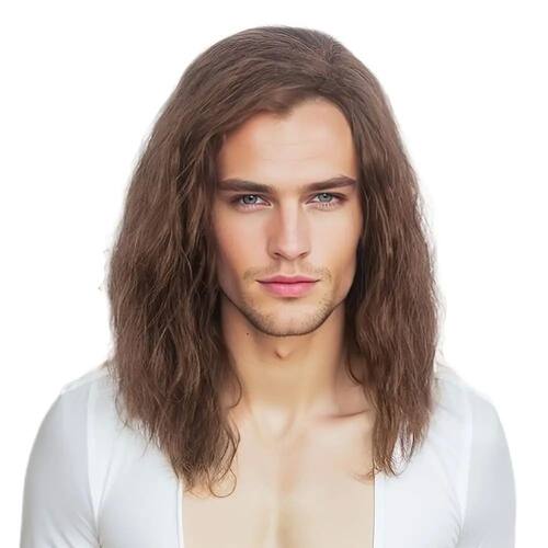 40cm/15.7inch Men's fluffy short curly hair, brown wig, Hall