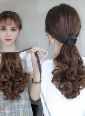 Synthetic Women Long Curly Hair Ponytail Wig With Tie Straps