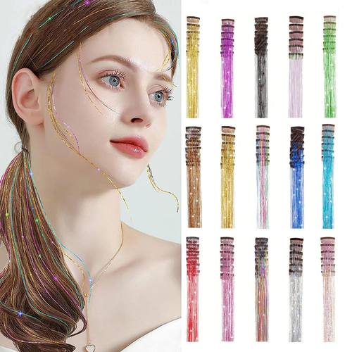 Color bright silk clip seamless hair extensions glitter gold