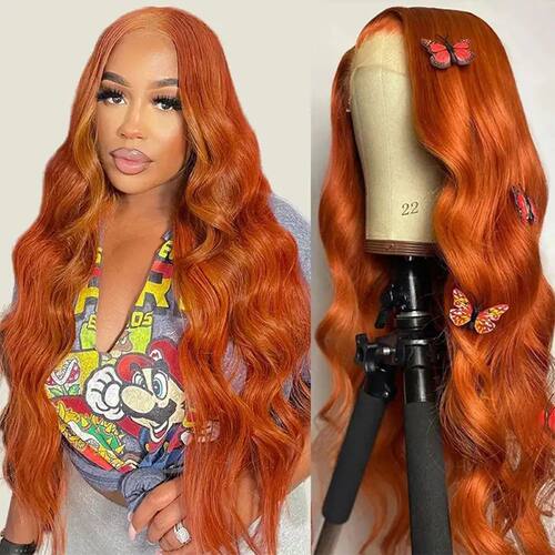 350 Body Wave Lace Frontal Wigs Human Hair 200% Ginger Orang