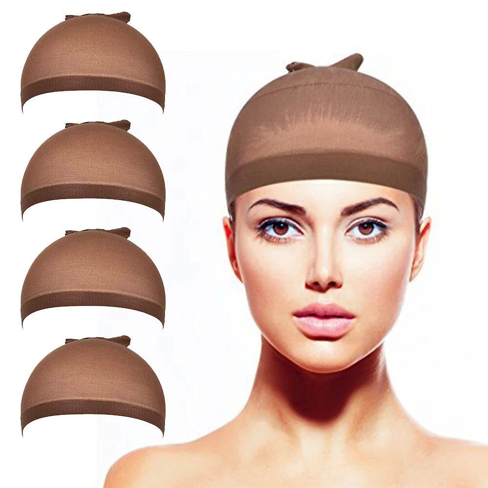 4PCS Brown Wig Cap For Lace Front Stretchy Nylon Stocking Ca