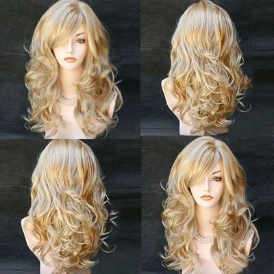 Blonde Wigs Wavy Curly Long Heat Resistant Fiber  Costume Pa