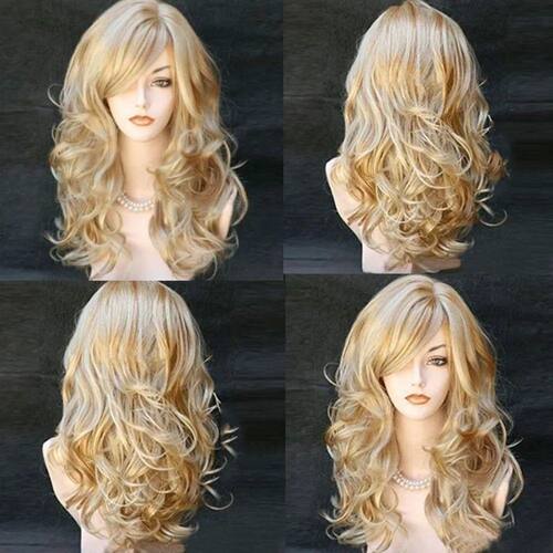 Blonde Wigs Wavy Curly Long Heat Resistant Fiber  Costume Pa