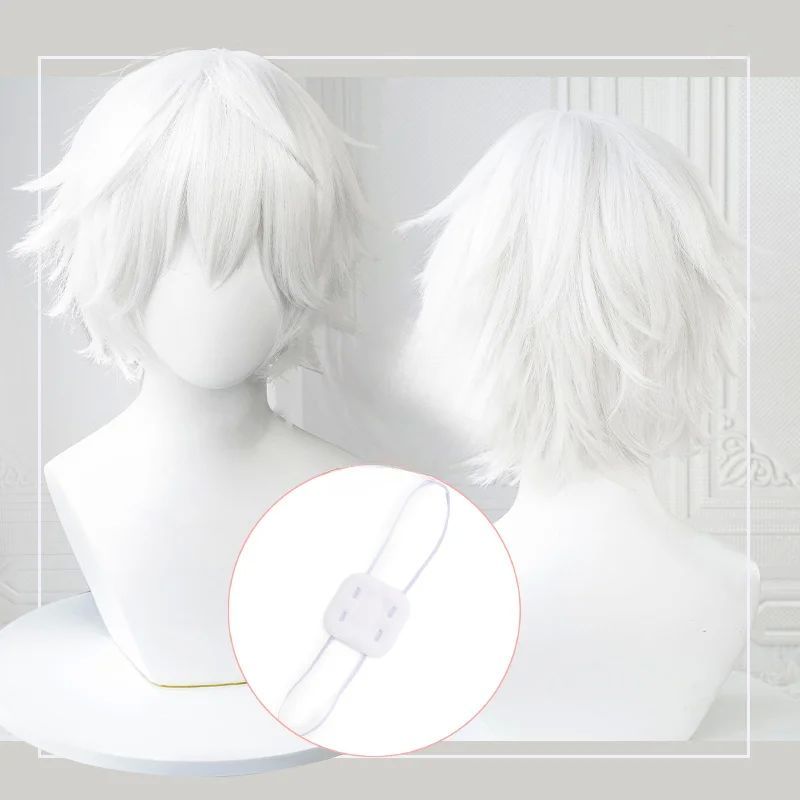 Anime Kaneki Ken Cosplay Wigs Short White Fluffy Wigs Eye Pa