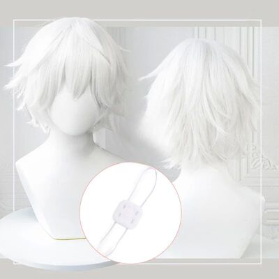 Anime Kaneki Ken Cosplay Wigs Short White Fluffy Wigs Eye Pa