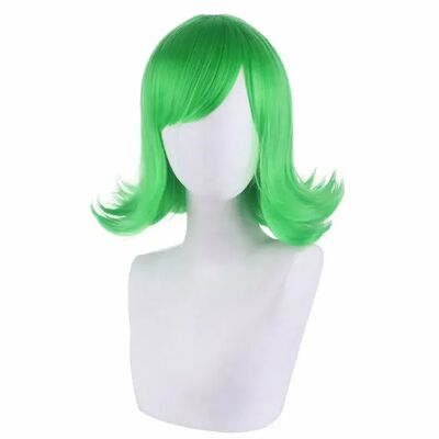 Women Short Curly Synthetic Wigs Inside Out Disgust Green Si