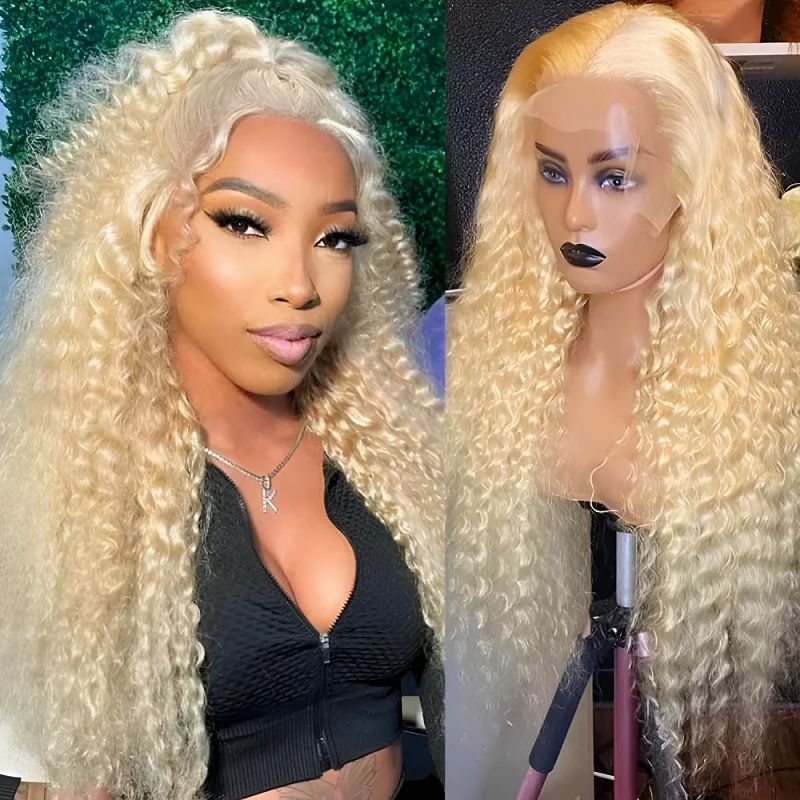 613 Transparent Hd lace human hair wig 13x6 Blonde Curly hum