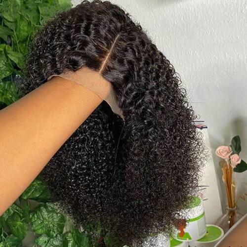 Short 8 to 16 Inch Kinky Curly Bob Human Hair Wig Pre Plucke