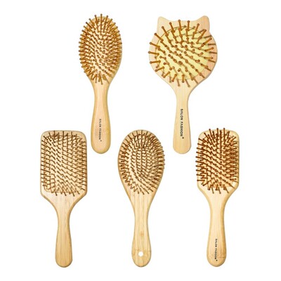 Eco Bamboo Hair Brush Nature Wooden Anti-Static Detangle Bru