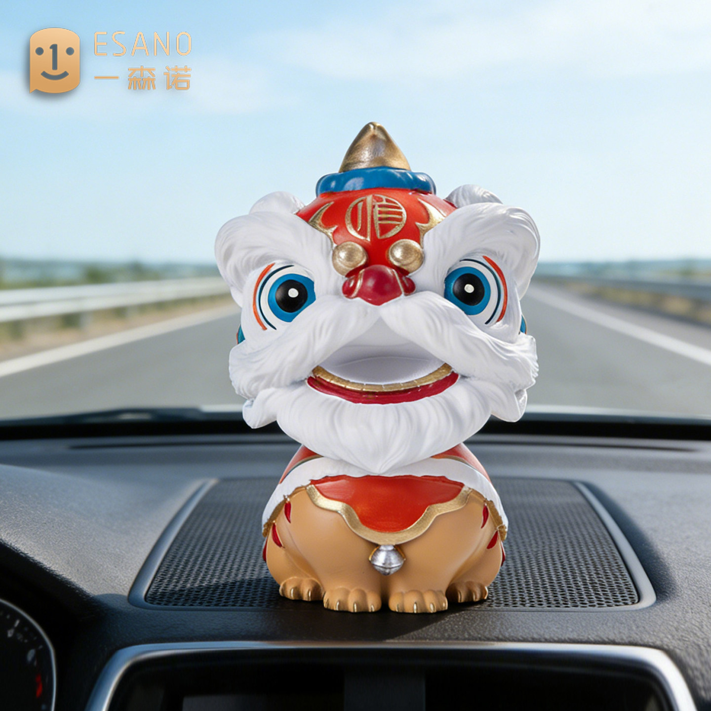 国潮醒狮车载汽车摆件饰品中控台工位桌面高级感摇头舞狮吉祥物