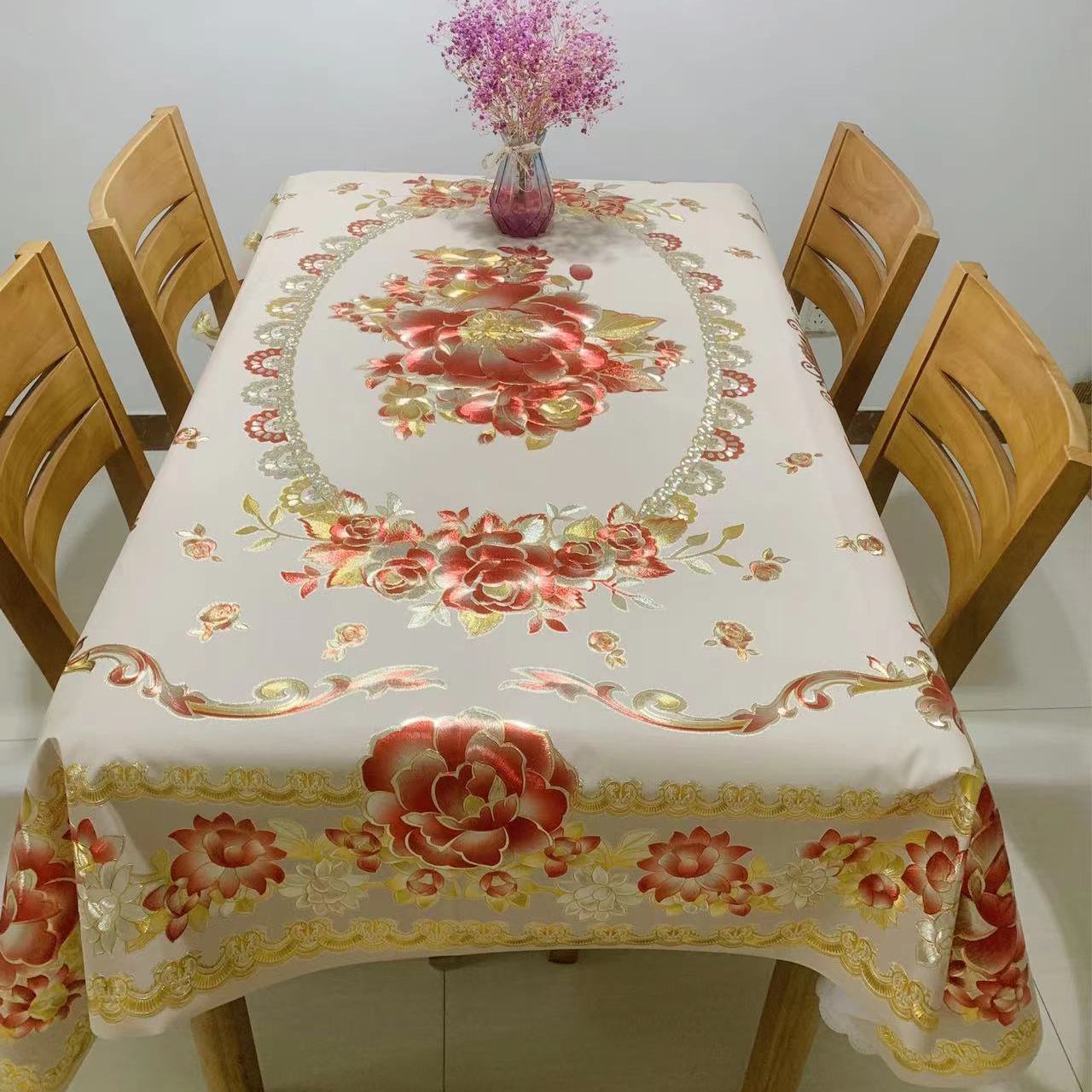 PVC桌布防水防油防烫免洗茶几垫桌布餐桌家用长方形蕾丝欧式田园