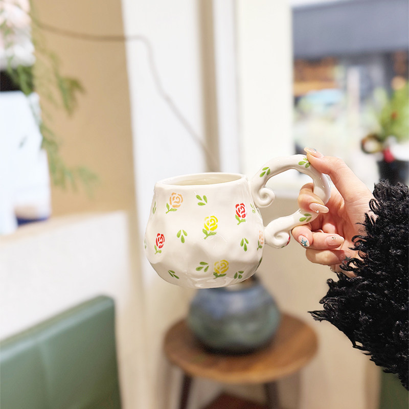 高颜值大容量小碎花陶瓷马克杯小众创意家用喝水杯子送礼物伴手礼