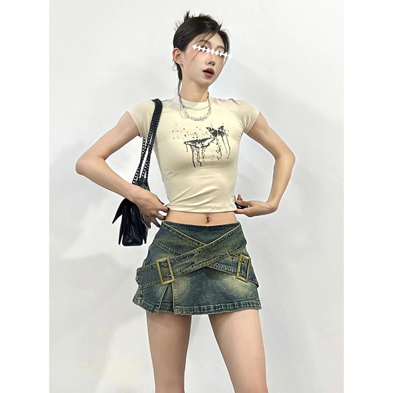 TYST美式复古牛仔包臀裙裤女夏款新款辣妹高腰短裙设计感半身短裤