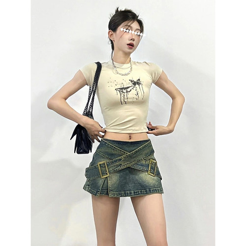 美式复古牛仔包臀裙裤女夏款