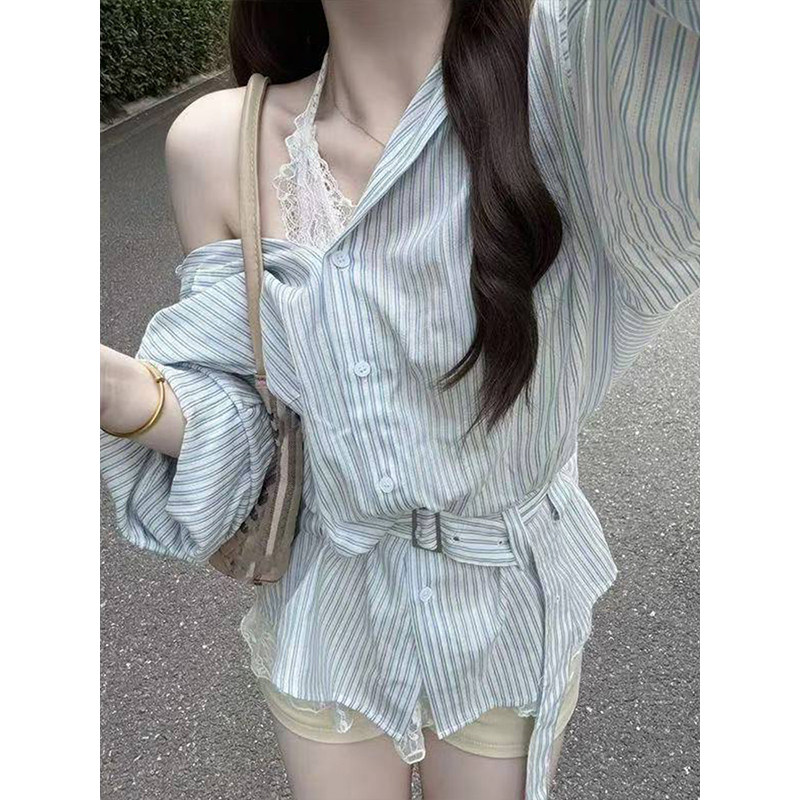 TYST韩系简约通勤穿搭蓝色条纹上衣女chic秋季新款polo领长袖衬衫,女装/女士精品,时尚套装,淘宝优惠券,粉丝福利购,淘宝优惠卷