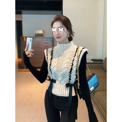 TYST马甲新款今年流行爆款巨好看高端气质小香风叠穿白色针织背心