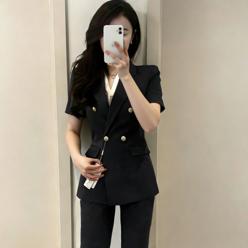XZ211-短袖薄款西装外套大码女装胖MM西服工作服主持人职业套装